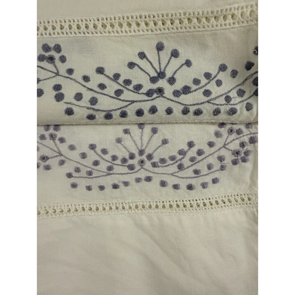 Cafe Curtain Set‎ Panels White Embroidered Lavender Cottage Shabby Farmhouse 4